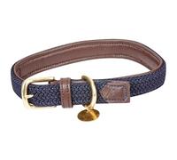 WeatherBeeta Leather Plaited Dog Collar, Brown/Navy, Medium