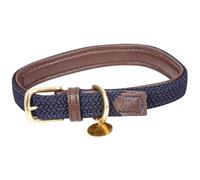 Weatherbeeta Leather Plaited Dog Collar - Navy - Size: Medium