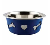 WeatherBeeta Non-Slip Stainless Steel Silicone Bone Dog Bowl, Blue, 21cm
