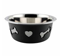 WeatherBeeta Non-Slip Stainless Steel Silicone Bone Dog Bowl, Dark Grey, 21cm