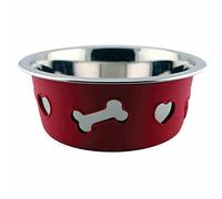WeatherBeeta Non-Slip Stainless Steel Silicone Bone Dog Bowl, Raspberry, 21cm