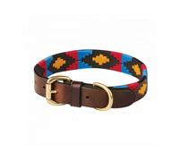 WeatherBeeta Polo Dog Collar - Cowdry Brown/Pink/Blue/Yellow - Small
