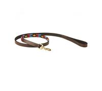 WeatherBeeta Polo Leather Dog Lead, Cowdray Brown/Pink/Blue/Yellow, Medium