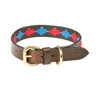 WeatherBeeta Polo Leather Dog Collar, Beaufort Brown/Pink/Blue, Medium