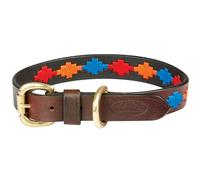 WeatherBeeta Polo Leather Dog Collar, Beaufort Brown/Red/Orange/Blue, Medium