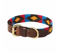 WeatherBeeta Polo Leather Dog Collar, Cowdray Brown/Black/Red/White, Small