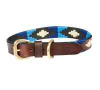 WeatherBeeta Polo Leather Dog Collar 2022 - Cowdray Brown/Blue/Blue - Medium