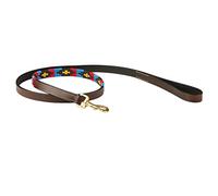 WeatherBeeta Polo Leather Dog Lead, Cowdray Brown/Pink/Blue/Yellow, Medium