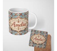Weathered Blue and Rust Ceramic Mug Large Handle Personalised Custom Name | 11oz Printed Design, Multiple Options, Everyday Drinkware, Vibrant Colour Print, Gift