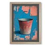 Weathered Bucket Rustic Framed Wall Art Print A1 (84.1×59.4cm) Oak, Wall Decor for Living Room, Bedroom, Office & Home, Ready to Hang, Art Gift
