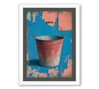 Weathered Bucket Rustic Framed Wall Art Print A2 (59.4×42cm) White, Wall Decor for Living Room, Bedroom, Office & Home, Ready to Hang, Art Gift