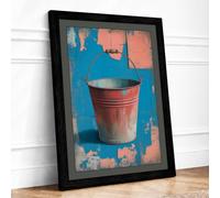 Weathered Bucket Rustic Framed Wall Art Print A4 (29.7×21cm) Black, Wall Decor for Living Room, Bedroom, Office & Home, Ready to Hang, Art Gift