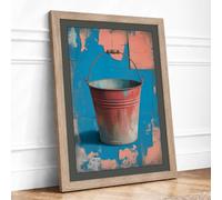 Weathered Bucket Rustic Framed Wall Art Print A4 (29.7×21cm) Oak, Wall Decor for Living Room, Bedroom, Office & Home, Ready to Hang, Art Gift