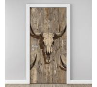 Weathered Cow Skull Door Mural, Rustic Wooden Plank Murals Stickers 90x200 cm, Wild Western Style 3D Door Stickers Vinyl Self-Adhesive Peel and Stick Bedroom Living Room Door Decoration Y5h128