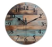 Weathered Wooden Textures Walls Round Wall Clock Colorful Electronic Wall Clock Decorative Clocks For Decor Bedroom Living Room 25Cm