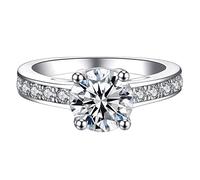 Weathering with You Ring Circular Shape Silver Ring Four Claws Rhinestone Engagement Ring Wedding Ring Set Oval Rhinestone Ring Set Full Diamond Ring Size 5 11 Rings for Girls 4-6 (Silver, 5)
