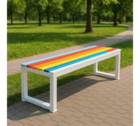 Weatherproof 31" Outdoor Bench - Metal Backless Patio Garden Seating for 2-4 People Slatted Design for Porch Lawn and Backyard - Black (White L-47)