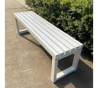 Weatherproof 59" Metal Dining Bench - Backless Outdoor Patio Seating for 2 Rustic Farmhouse Style t for Garden Kitchen Living Room Entryway - White Finish