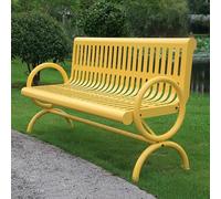 Weatherproof 6ft Outdoor Metal Garden Bench with Backrest & Armrests Durable Cast Iron Steel Patio Chair for Yard Porch Park Entryway - Stylish Yellow Design