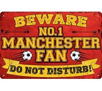 Weatherproof decorative tin sign for football fans, here lives a Manchester fan - wall sign, door sign, goal sign, funny football saying, fan item (20 x 30 cm)
