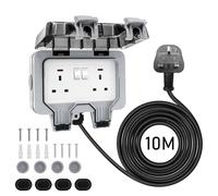 Weatherproof Double Outdoor Socket, 10M Extension Lead with LED Indicators, High Impact PC Housing, 2 Gang IP66 Dual 13A Switched Sockets, Wall-Mounted Waterproof Socket for Garden & Workshop