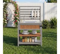 Weatherproof Garden Cabinet with Large Work Surface, Outdoor Kitchen Sideboard with Adjustable Shelves, 80L x 51W x 148.5H cm, Natural Aosom UK