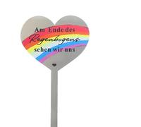 Weatherproof Grave Stake Heart, with Saying "Am Ende des Regenbogens sehen Wir Uns Wieder, Grave Stake, Metal Heart, Stainless Steel Grave Decoration, Cemetery Decoration for Gardens, Yards & Mourning