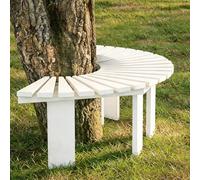 Weatherproof Half Round Tree Bench Slatted Wooden Outdoor Seating for Gardens & Patios Easy Assembly with Draina Design Slish White h for Par