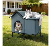 Weatherproof Heated Cat House for Outside with Heating Pad, Elevated Feet Outdoor Cat House, Expanded Canopy Warm Cats Shelter, Heating Pet Beds for Feral or Stray Cats in Winter (Warm Grey, Unheated)