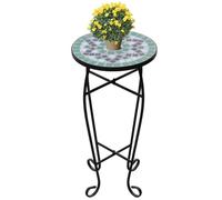 Weatherproof Mosaic Side Table - Green, White, Black - Iron Frame & Ceramic Top - 30cm Diameter, 60cm Height - Ideal for Garden, Balcony, Terrace - Easy to Clean, Durable Design
