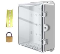 Weatherproof Outdoor Electrical Junction Box, IP65 Plastic Electrical Enclosure for Wifi Electronics, Junction Box Plastic with Rail, Lock, Wall Mounting Hole(White,19X10X25cm)