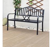 Weatherproof Outdoor Metal Garden Bench with Pop-Up Table - Durable Cast Iron Frame for Patio Yard Balcony Deck - Stylish Seating & Storage Solution