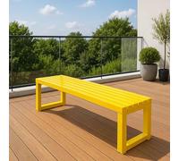 Weatherproof Outdoor Metal Patio Bench - 4.9ft Garden Seating for 2-4 No Backrest Ideal for Lawn Park Tennis Court Porch & Backyard (Yellow)