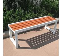 Weatherproof Outdoor Park Bench - Backless Garden Seating in Metal & Wood for Apartments Balconies & Schools - Stylish Orange - 120×40×45cm
