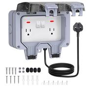 Weatherproof Outdoor Socket, Double Outside Socket Ip66 Switched Switch Indicator Light Wall Plug Sockets Outlet Cover Box with 5m Extension Lead for Home Garden