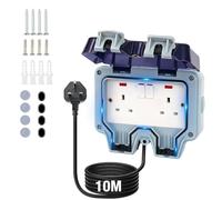 Weatherproof Outdoor Socket Waterproof Double Socket 10M Extension Lead IP66 Switched Wall Electrical Outlet 2 Gang Power Socket,Garden Outside Plug Sockets Cover Box (10m)
