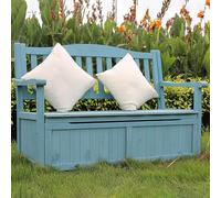 Weatherproof Outdoor Storage Bench with Backrest & Armrests Stylish Garden Seating for Balcony Yard & Deck - Blue Storage Solution for Patio Comfort