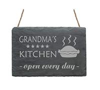 Weatherproof Slate Plaque"Grandma's Kitchen - Open Every Day" with Motif Cook - Door Plaque Decorative Sign Gift - Grandma Kitchen Baking Bakery