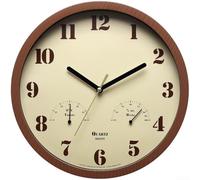 Weatherproof Small Outdoor Clock Featuring Analog Thermometer and Hygrometer, Suitable for Patio, Porch, and Indoor Areas with Silent Operation (wood grain)