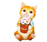 Weatherproof Solar for Decorative Cat for Path and Flower Bed Resin | Solar energy, 6-12 hours runtime, warm white LED light, hand-painted design, weatherproof resin