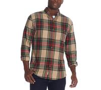 Weatherproof Vintage Mens Casual Soft Brushed Plaid Button-Down Flannel Shirt, Beige, Medium