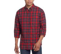 Weatherproof Vintage Mens Casual Soft Brushed Plaid Button-Down Flannel Shirt, Red/Navy, XXL