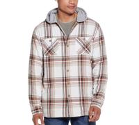 Weatherproof Vintage Mens Hooded and Non-Hooded Sherpa Lined Soft Brushed Plaid Flannel Button-Down Shirt Jacket, Marshmallow, M