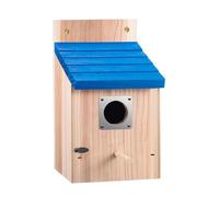 Weatherproof Wooden Outdoor Birdhouse - Solid Wood Nesting Box for Robins | Protect Backyard Songbirds With This Weatherproof Solid Wood Birdhouse Featuring A Blue Roof And Metal-ring Entrance Guard