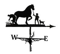 Weathervane,Animals Weather Vane Sailing Boat Rabbit Red Wine Glass Farmer and Horse Cat and Bird Silhouette Weathervane Wind Direction Indicator Professionnel Measuring Tool Gifts(Farmer and Horse)