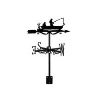 Weathervane Cast Iron Black Fishing Ornament Wind Direction Indicator with Roof Mount, Handcrafted Metal Decorations for Outdoor Garden Farm Yard,Fisher (Fisherman)