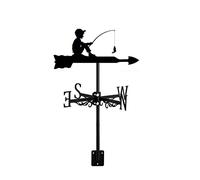 Weathervane Cast Iron Black Fishing Ornament Wind Direction Indicator with Roof Mount, Handcrafted Metal Decorations for Outdoor Garden Farm Yard,Fisher (Fishing)