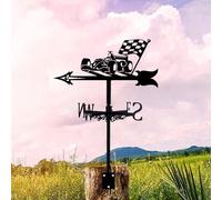 Weathervane Durable Retro Racing Car Shape Weather Vane Vintage Black Wind Direction Indicators Stainless Steel Weathercock with Metal Bracket Decor for Outdoor Garden Stake Decoration