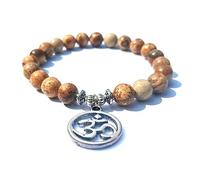 Weav 8mm Natural Stone With Lotus Om Tree Pendant Strand Bracelet Women Men Lucky Buddha Beads Charm Bracelet