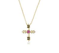 WEAV 925 Sterling Silver Gold Rose & Gold Zircon Green Cross Pendant Long Chain Necklace New Wedding Jewelry